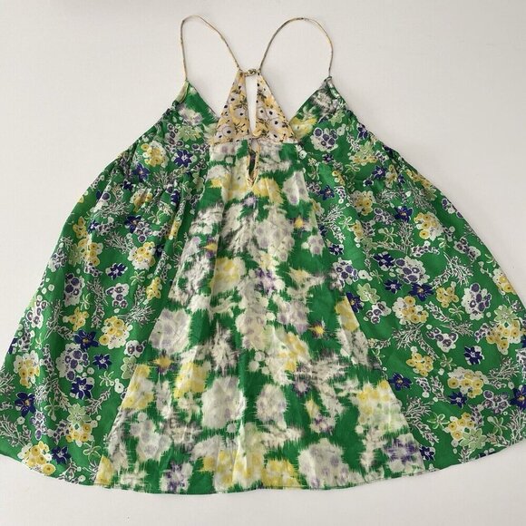 Vintage Rebecca Taylor Y2K Fairy Silk Tank Top Cami Kelly Green Yellow Boho 2 - Picture 6 of 12